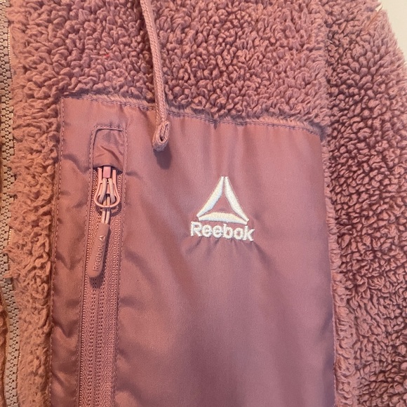 Reebok Women's Pink Fleece Logo Hoodie Zip Jacket Sz Large Cozy Fuzzy Coat - Picture 6 of 15